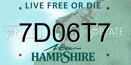 7D06T7 New Hampshire License Plate