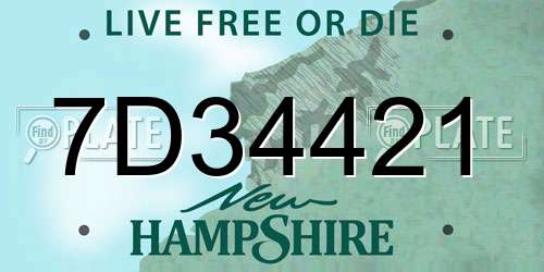 7D34421 New Hampshire License Plate