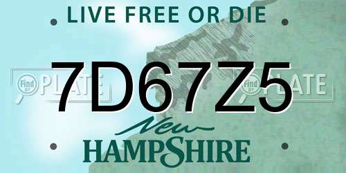 7D67Z5 New Hampshire License Plate