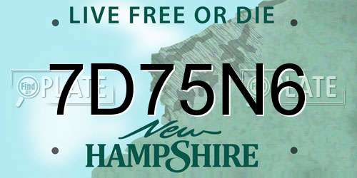 7D75N6 New Hampshire License Plate