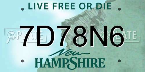 7D78N6 New Hampshire License Plate