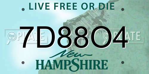 7D88O4 New Hampshire License Plate
