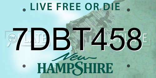 7DBT458 New Hampshire License Plate