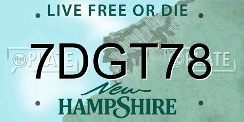 7DGT78 New Hampshire License Plate