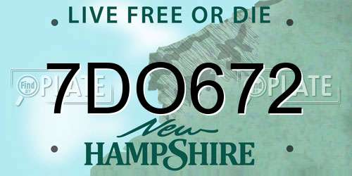 7DO672 New Hampshire License Plate