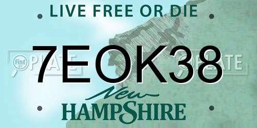 7EOK38 New Hampshire License Plate