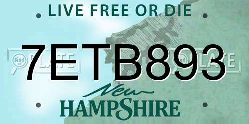 7ETB893 New Hampshire License Plate
