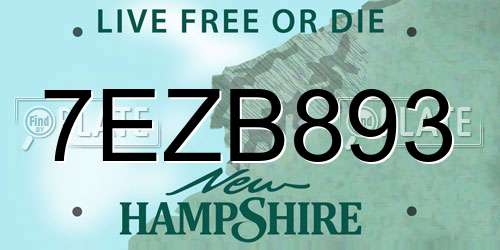 7EZB893 New Hampshire License Plate