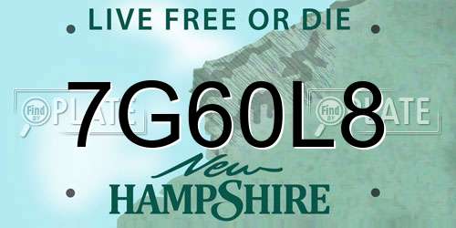 7G60L8 New Hampshire License Plate