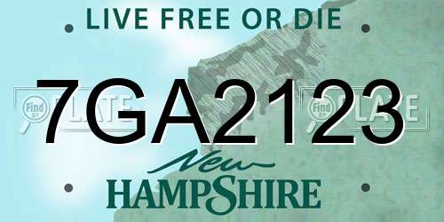 7GA2123 New Hampshire License Plate