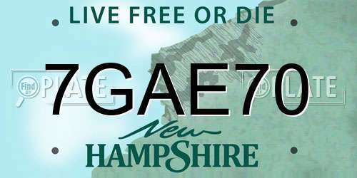 7GAE70 New Hampshire License Plate