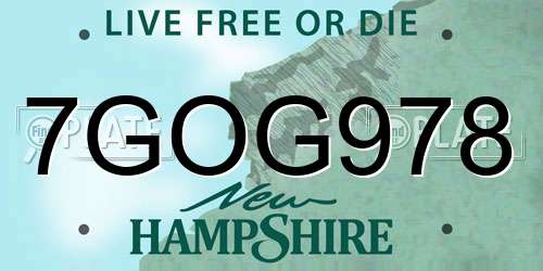 7GOG978 New Hampshire License Plate