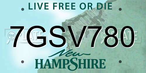 7GSV780 New Hampshire License Plate