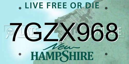 7GZX968 New Hampshire License Plate