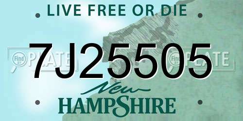 7J25505 New Hampshire License Plate