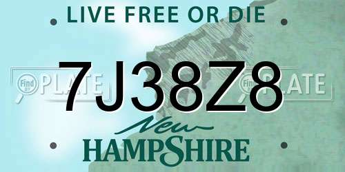7J38Z8 New Hampshire License Plate