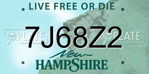 7J68Z2 New Hampshire License Plate