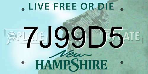 7J99D5 New Hampshire License Plate