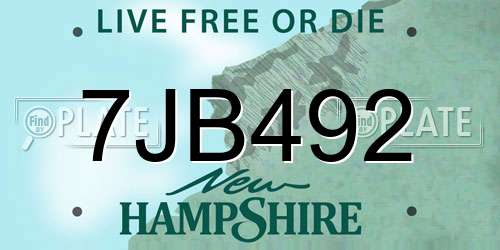 7JB492 New Hampshire License Plate