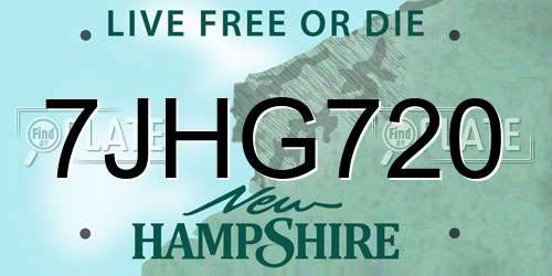 7JHG720 New Hampshire License Plate