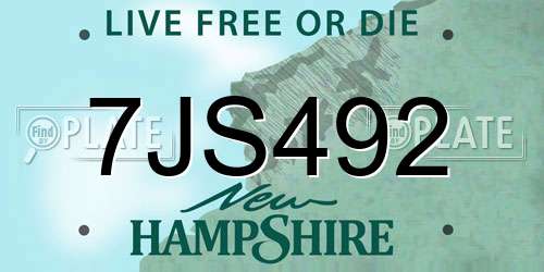 7JS492 New Hampshire License Plate