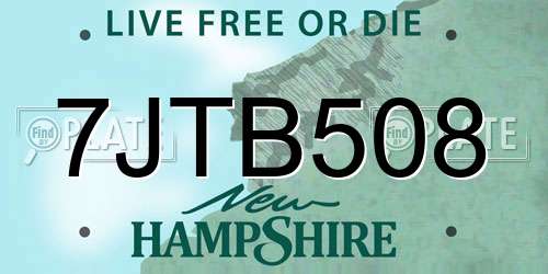 7JTB508 New Hampshire License Plate