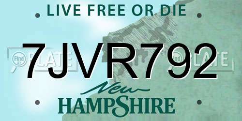 7JVR792 New Hampshire License Plate