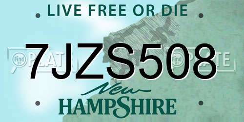 7JZS508 New Hampshire License Plate