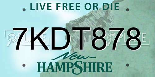 7KDT878 New Hampshire License Plate