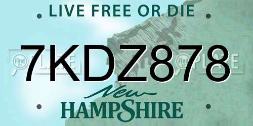 7KDZ878 New Hampshire License Plate