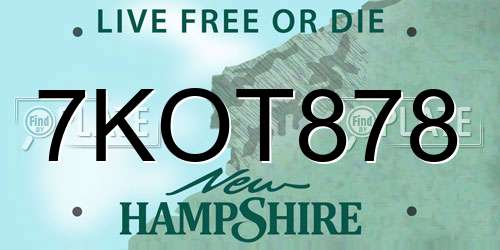 7KOT878 New Hampshire License Plate