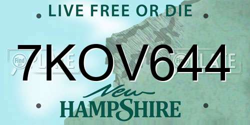 7KOV644 New Hampshire License Plate