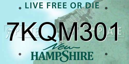 7KQM301 New Hampshire License Plate