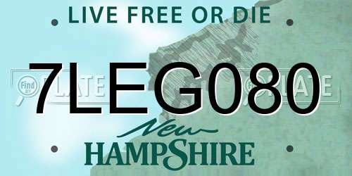 7LEG080 New Hampshire License Plate