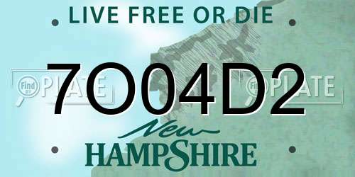 7O04D2 New Hampshire License Plate