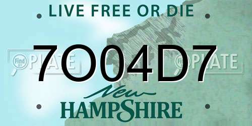 7O04D7 New Hampshire License Plate