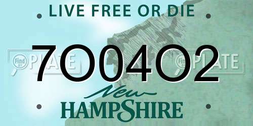 7O04O2 New Hampshire License Plate