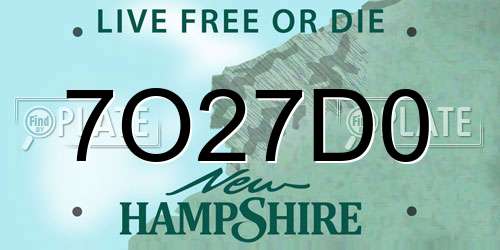7O27D0 New Hampshire License Plate