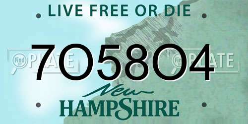 7O58O4 New Hampshire License Plate