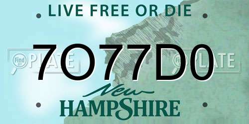 7O77D0 New Hampshire License Plate