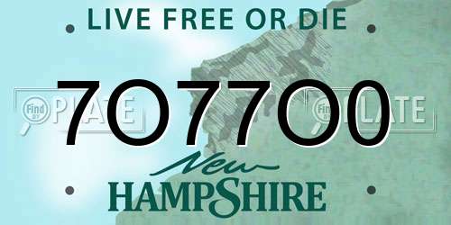 7O77O0 New Hampshire License Plate