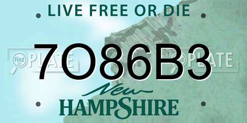 7O86B3 New Hampshire License Plate