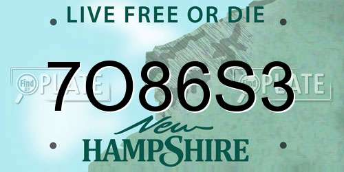 7O86S3 New Hampshire License Plate