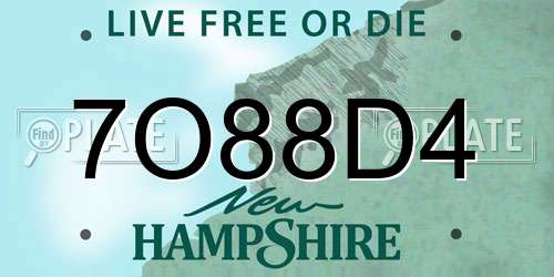 7O88D4 New Hampshire License Plate