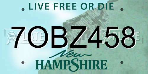 7OBZ458 New Hampshire License Plate