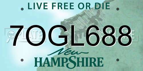 7OGL688 New Hampshire License Plate