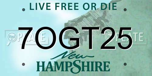 7OGT25 New Hampshire License Plate