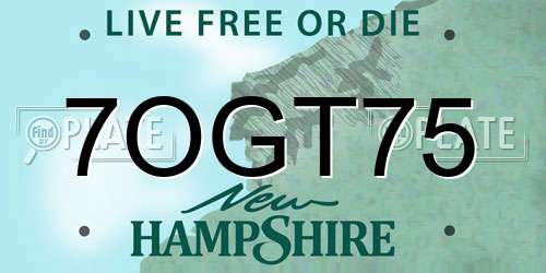 7OGT75 New Hampshire License Plate