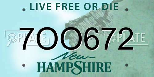 7OO672 New Hampshire License Plate