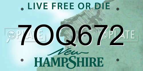 7OQ672 New Hampshire License Plate
